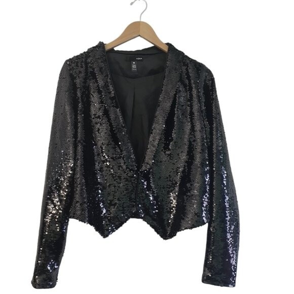 Aqua Black Sequins Lined Blazer Jacket Size Small Disco Night Out  Party Outfit - Picture 1 of 11